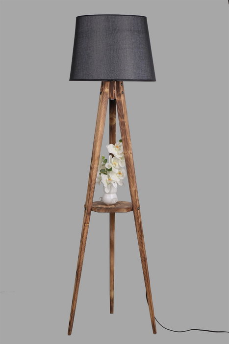 Opviq Lámpara de Pie de Madera con Pantalla de Tela y Estante Opviq Lámpara de Pie de Madera con Pantalla de Tela y Estante